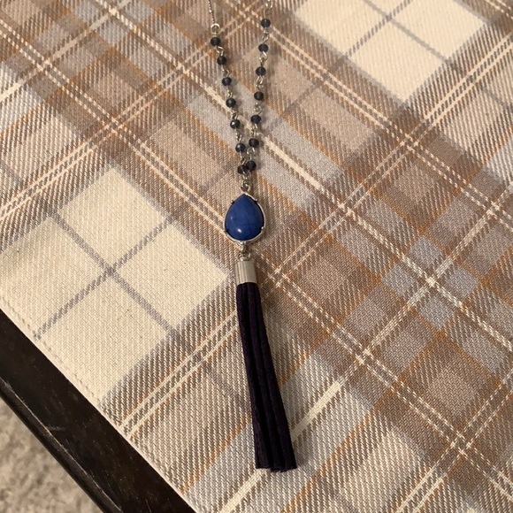 Like New Long Length Tassel Necklace with Blue Accents - Picture 2 of 11